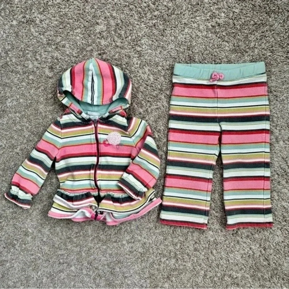 Genuine Kids from OshKosh Baby I Striped Hoodie Pants‎ Outfit Set I Size 24M EUC